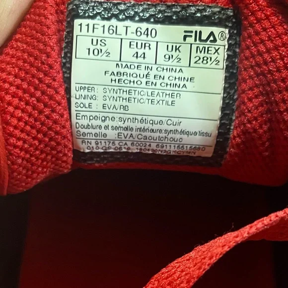 Fila Men's Bold Red Sneakers Size 10.5 - Picture 10 of 10